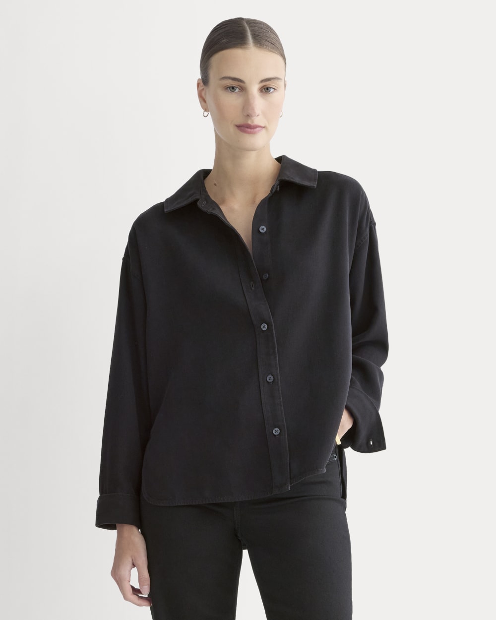 Boxy Shirt in Buttersoft in Black — front view