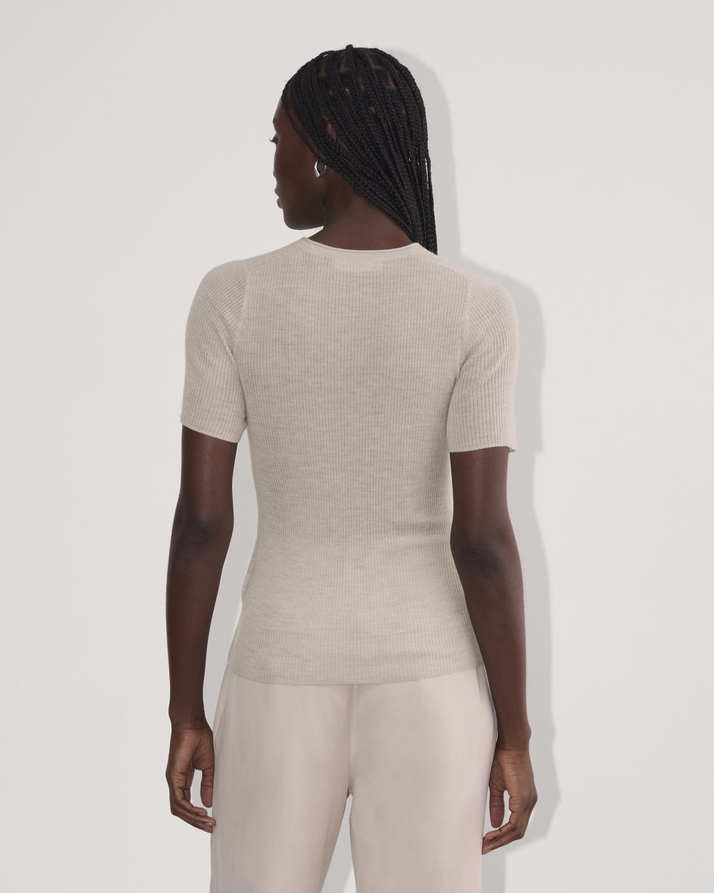 The Sweater Tee in Ultrasoft Merino in Heather Oatmeal — detail view