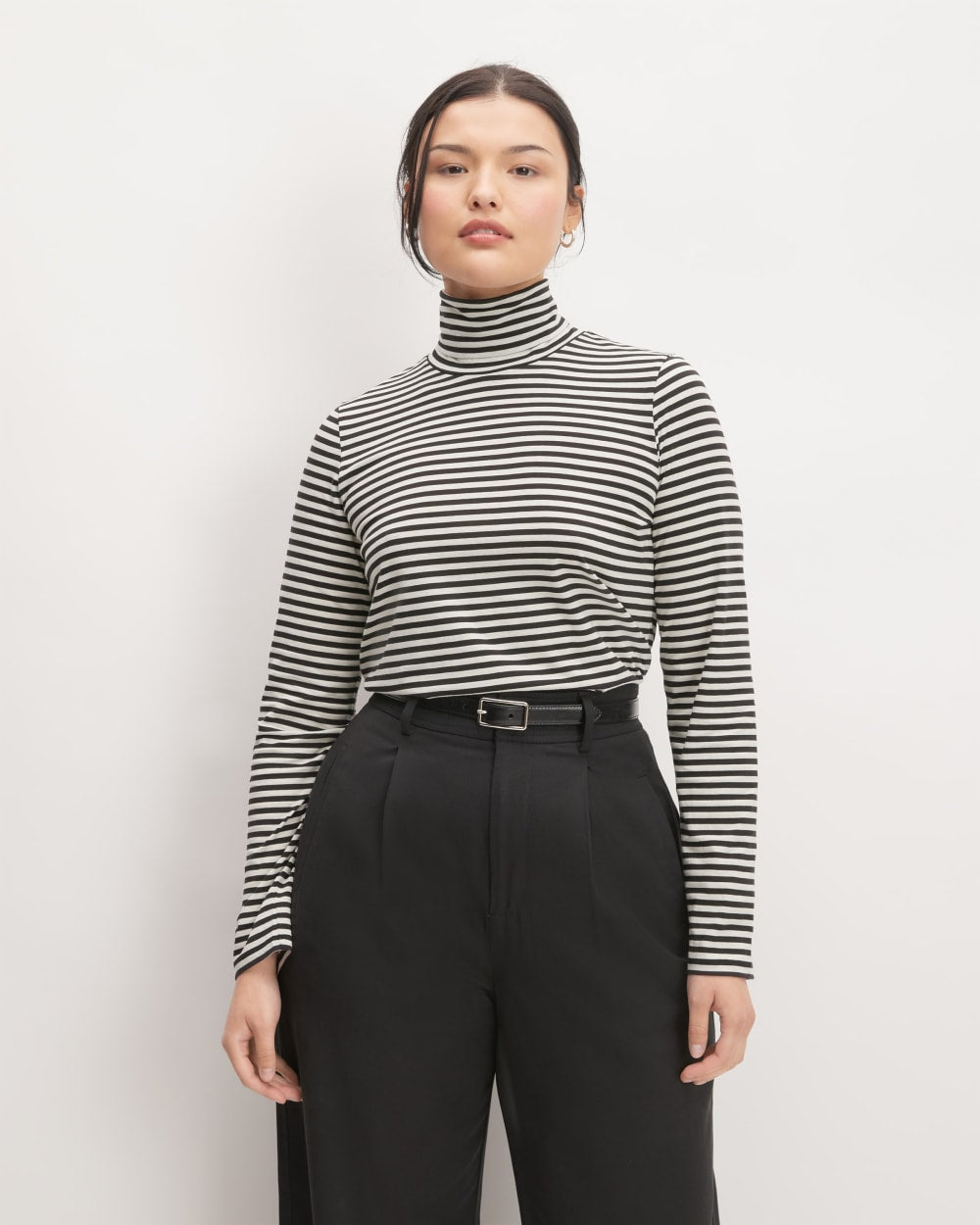 The Organic Cotton Turtleneck in Black / Bone — detail view