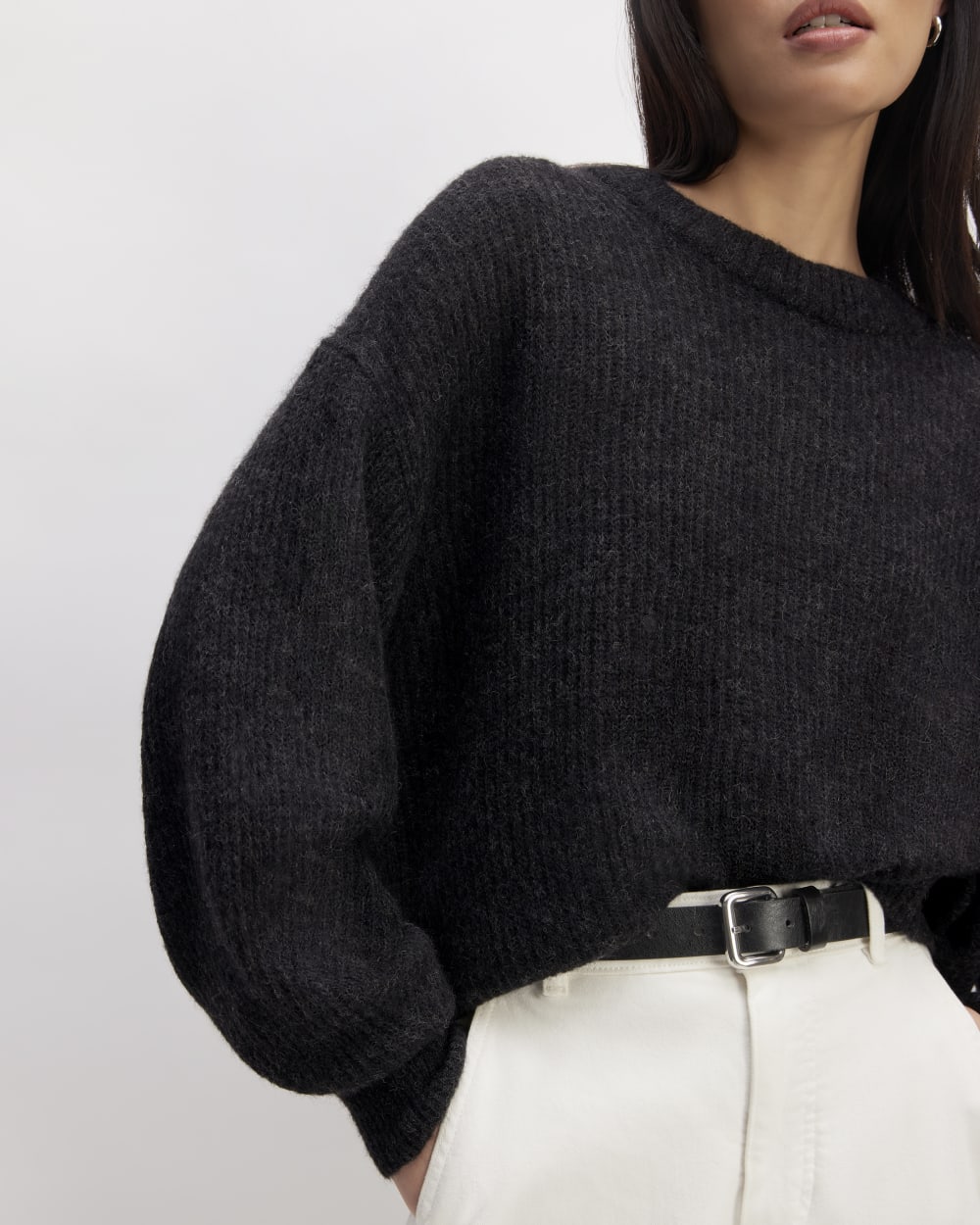 The Cocoon Crew in Alpaca in Heathered Black — detail view