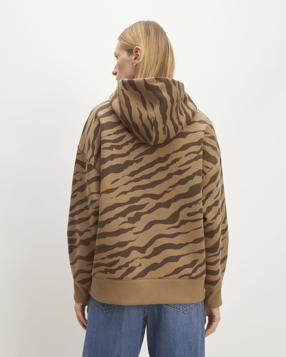 The ReTrack Hoodie in Cocoa Tiger Stripe — detail view