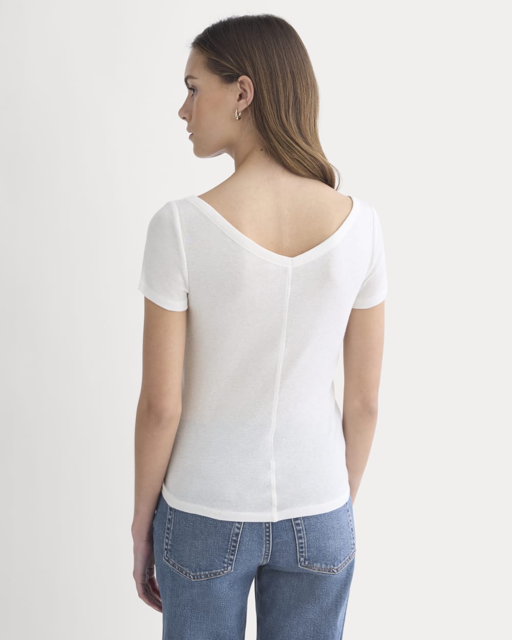 Tissue Short-Sleeve V-Neck Top in Bone — detail view