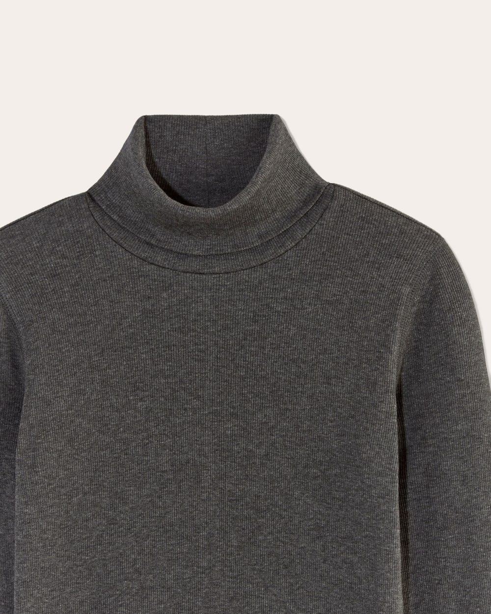 The Luxe Rib Turtleneck in Heathered Soot — detail view