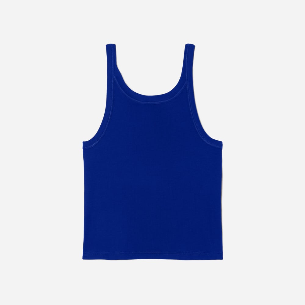 The Pima Micro-Rib Short Tank in Cobalt — front view