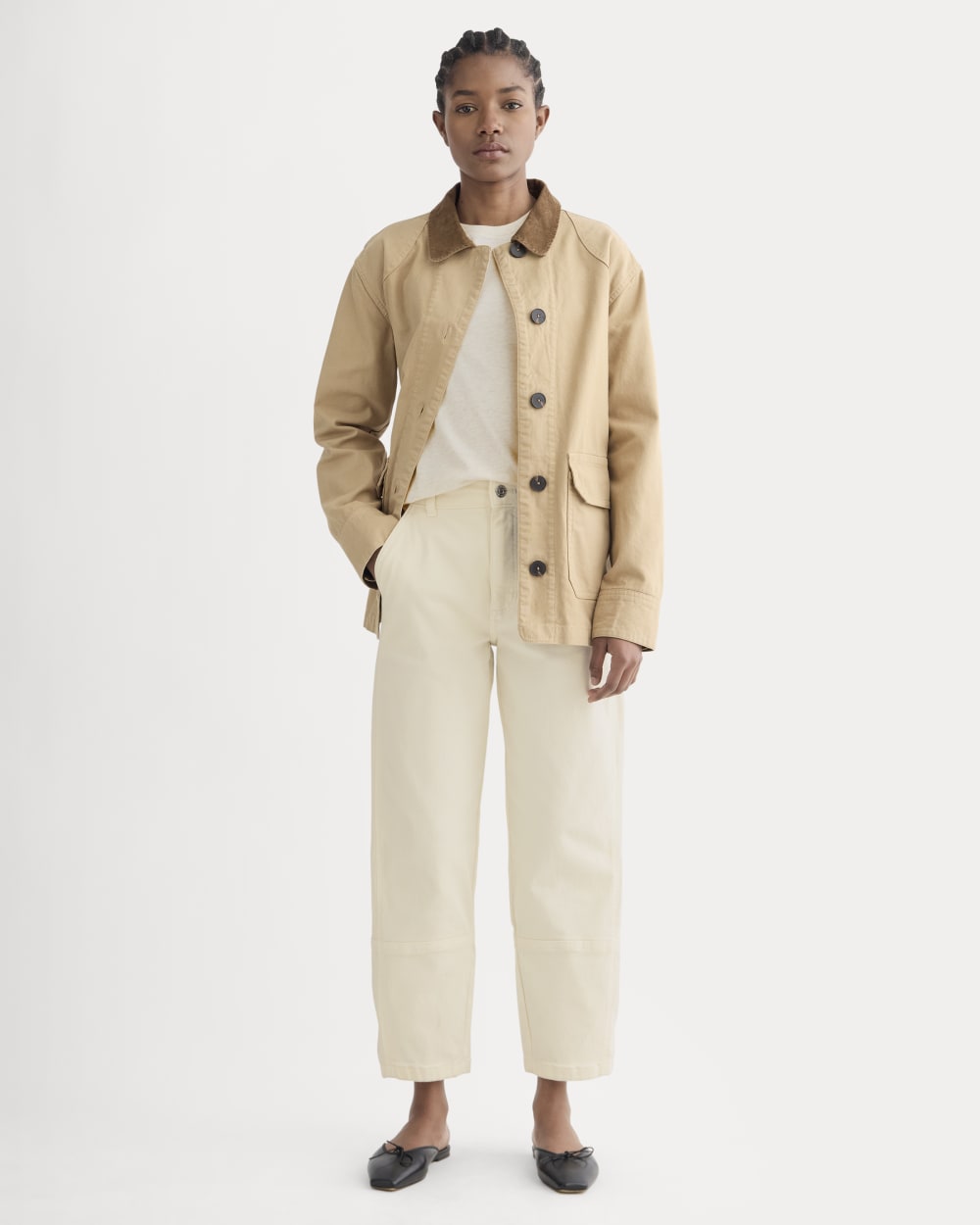 The Utility Barrel Pant in Bone — front view