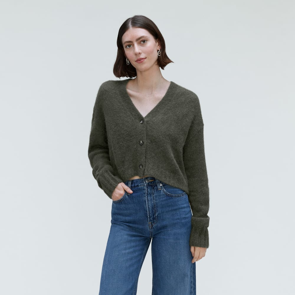 The Alpaca V-Neck Cropped Cardigan in Kambaba — front view
