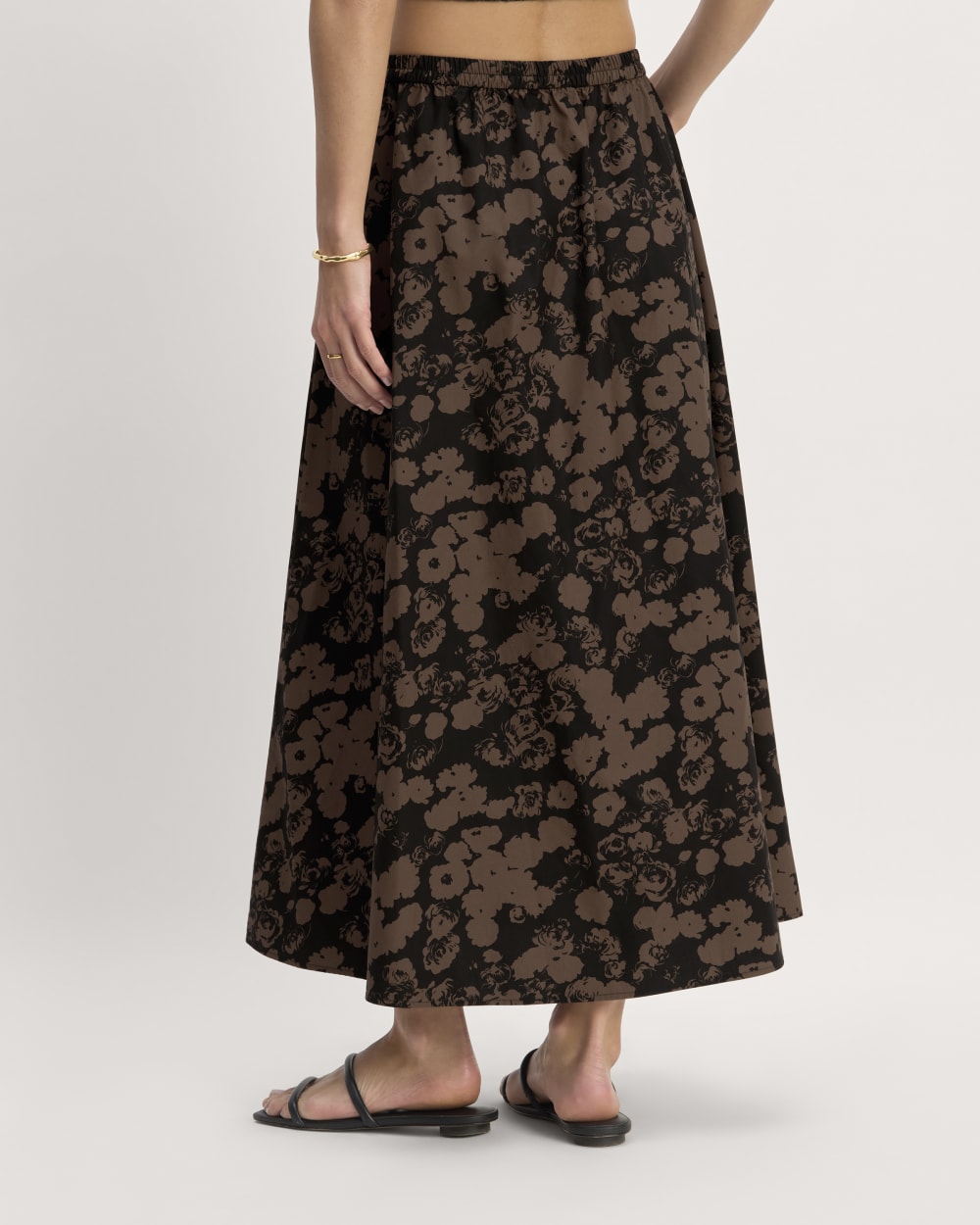 The Supima® Pull-On Maxi Skirt in Black / Cocoa Floral — detail view