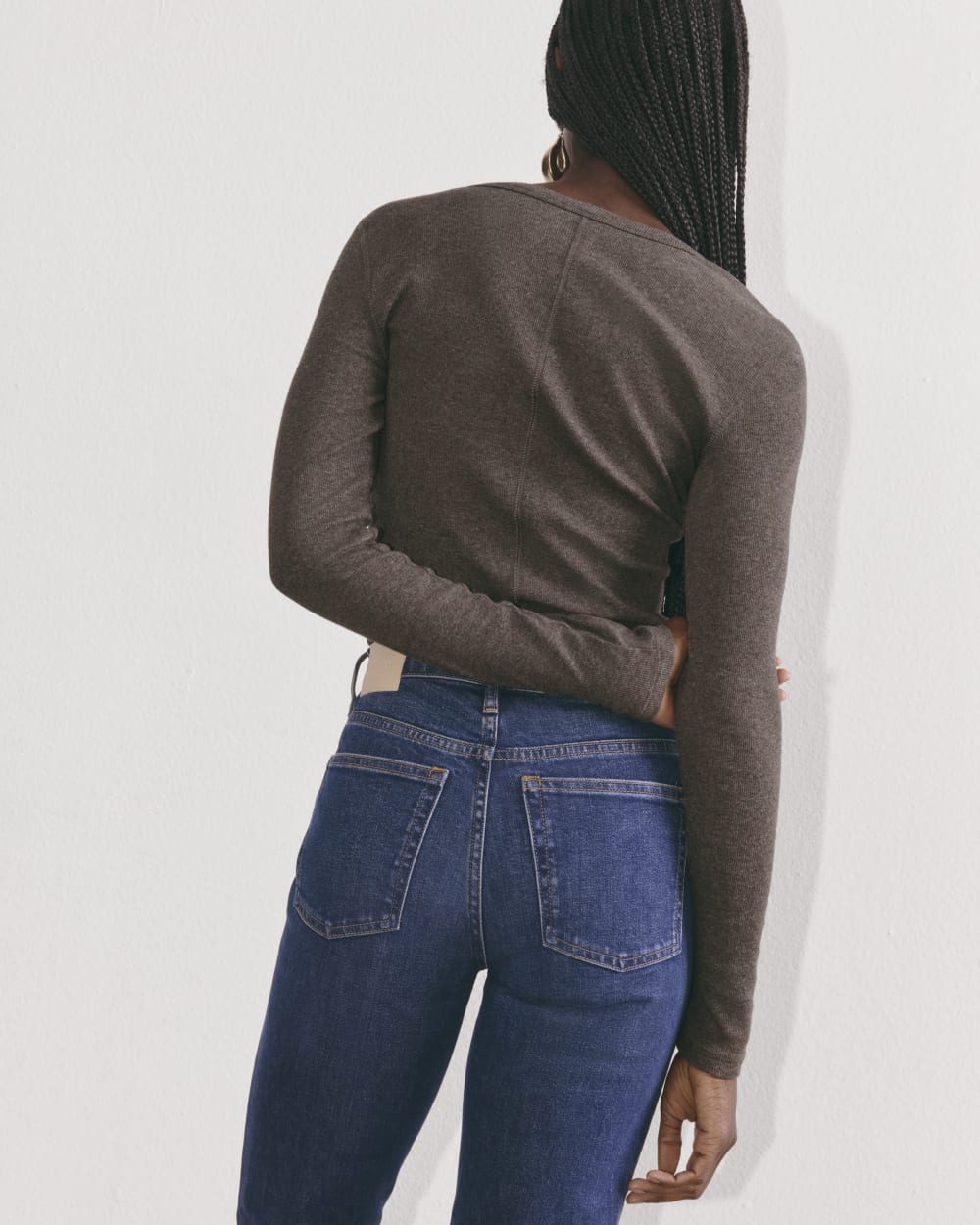 The Luxe Rib Henley in Heathered Fatigue — detail view