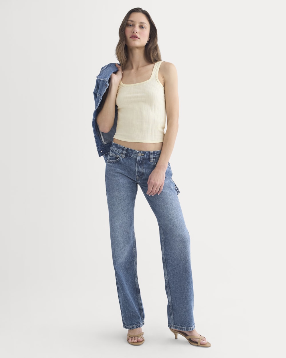 Scoop-Neck Tank in Pointelle in Lemon Icing — detail view