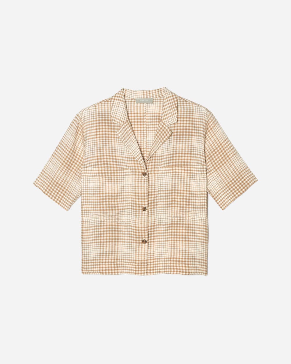 The Linen Workwear Shirt in Iced Coffee Grid — detail view