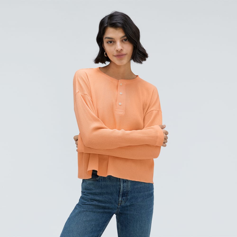 The Organic Cotton Waffle Henley in Orange Chiffon — front view