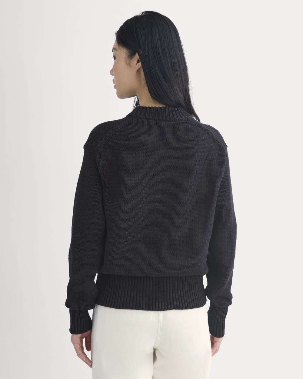 Oversized Cocoon Crew in Elevated Cotton in Black — detail view