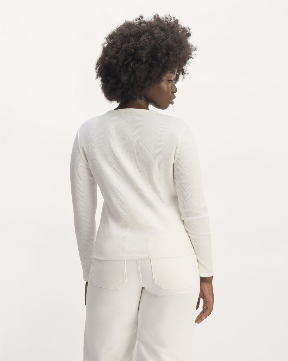The Vintage Rib Cardigan in Bone — detail view