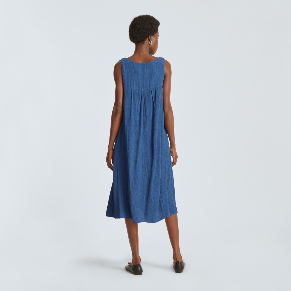 The Naia™ Ripple Tank Dress in Deep Blue — detail view