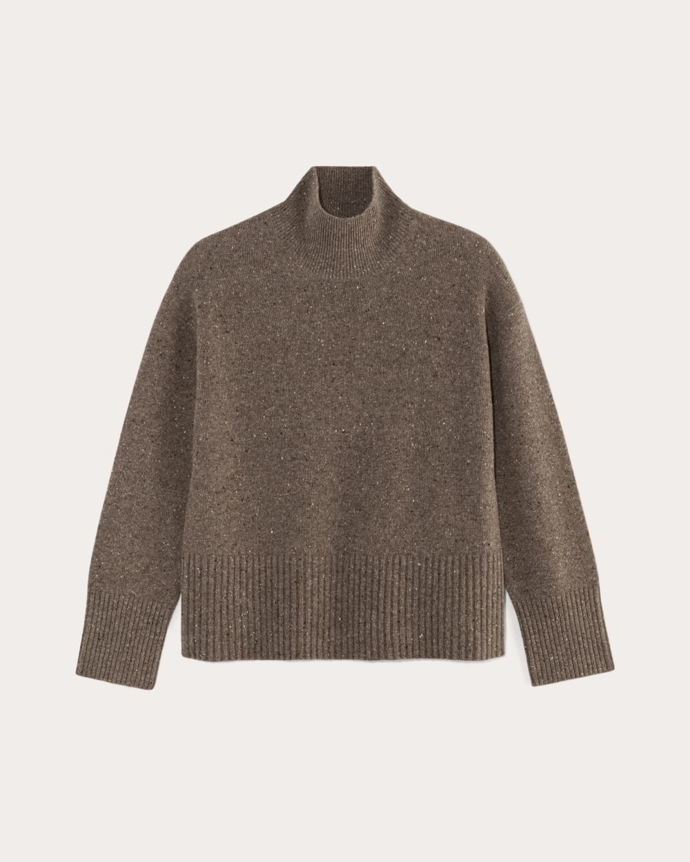 The Boxy Turtleneck in Cashmere in Taupe Brown Donegal — alternate view