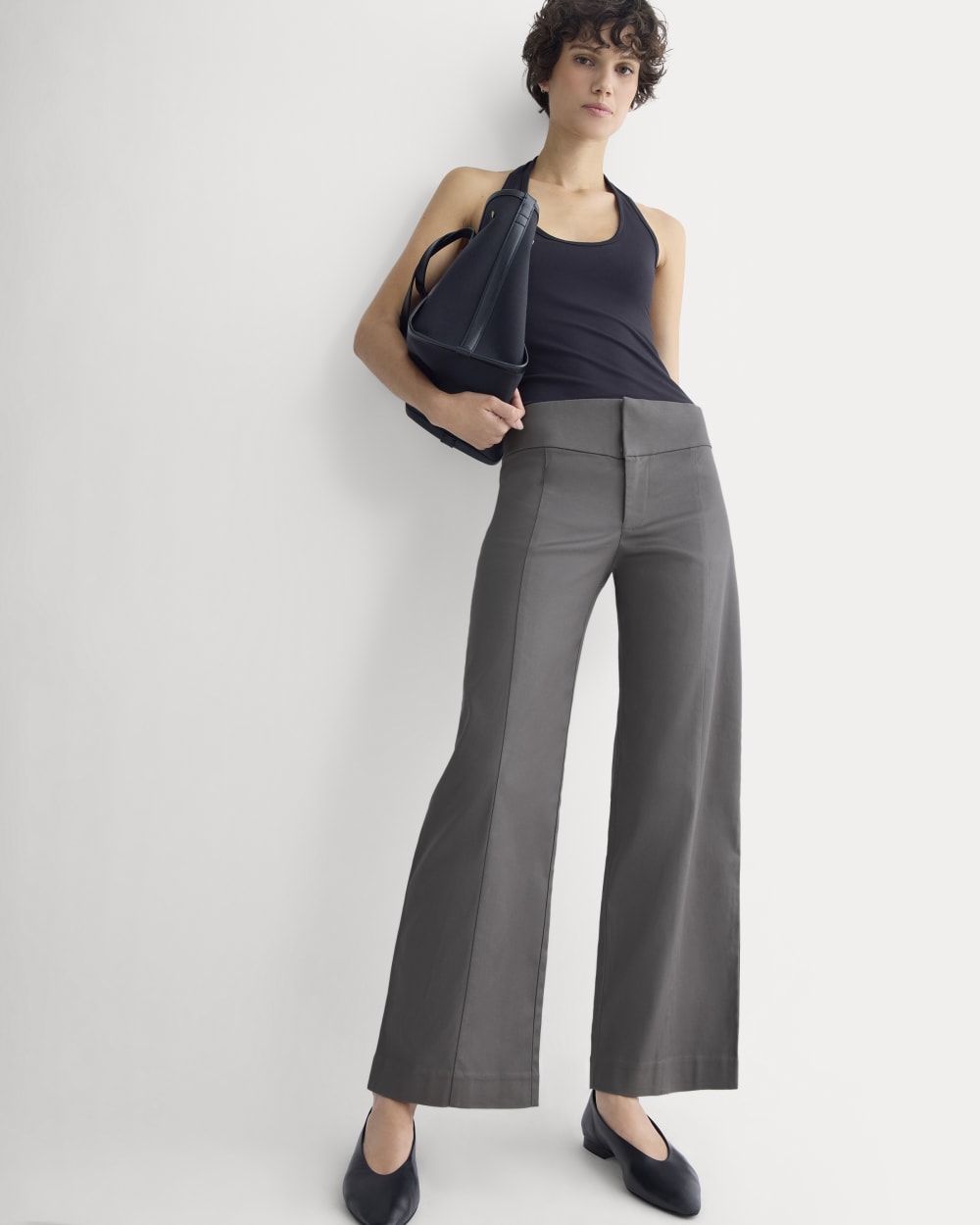 Tailored Drape Seam Pant in Charcoal Grey — front view