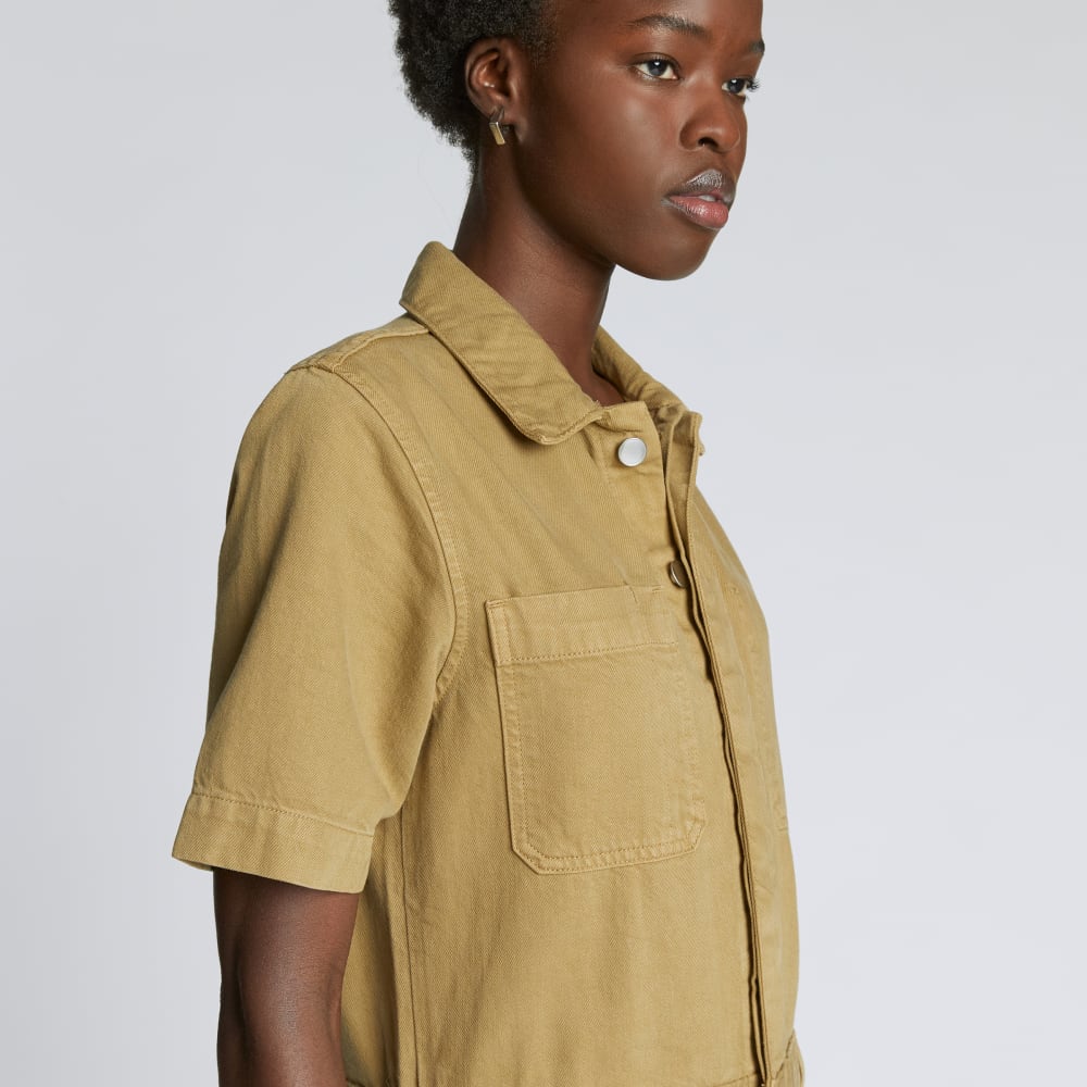 The Supersoft Jean Coverall in Spring Fennel — detail view