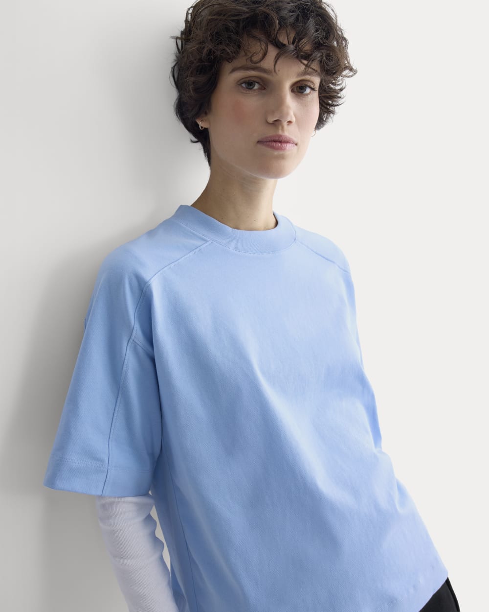 Oversized Seamed Tee in Open Air Blue — detail view