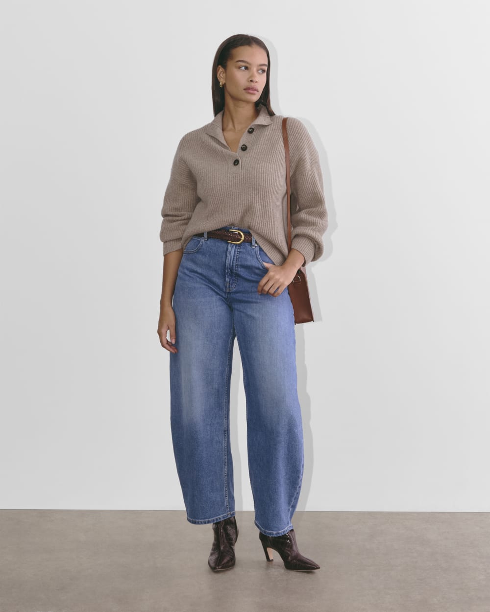 The Cocoon Henley in Wool Cashmere in Oatmeal — detail view