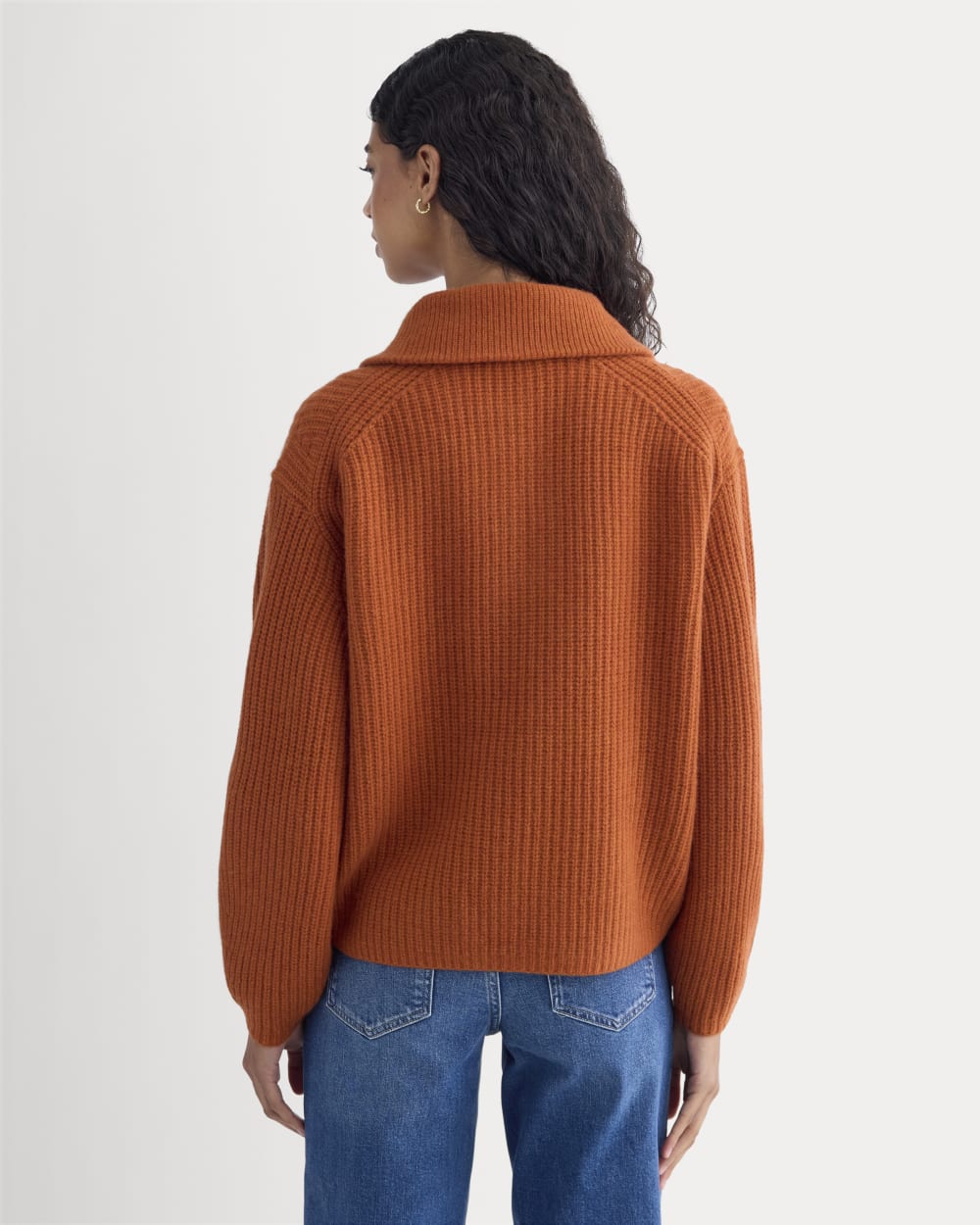 The Half-Zip Sweater in Luxe Merino in Rust Heather — detail view