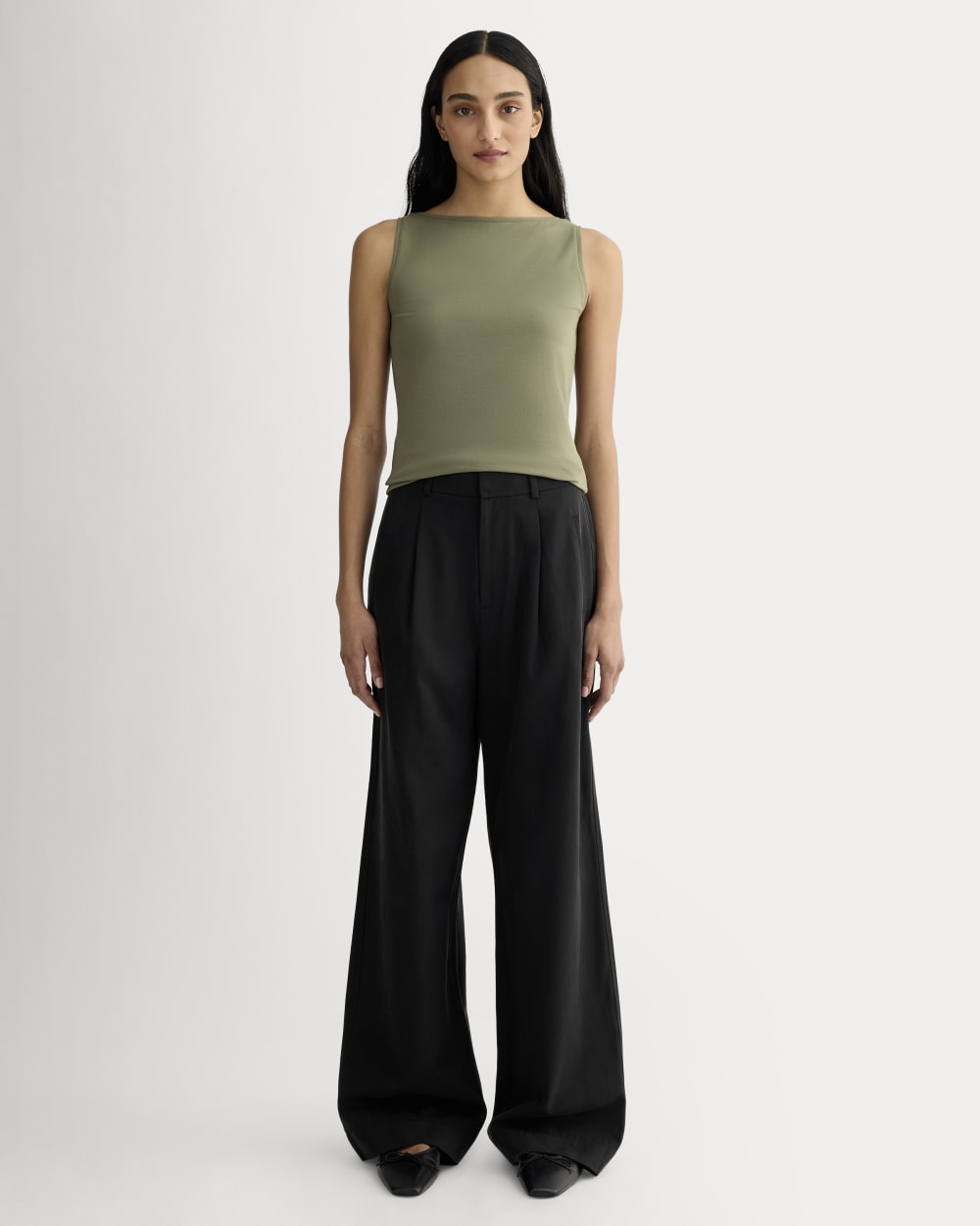The Form Boatneck Tank in Lichen Green — detail view