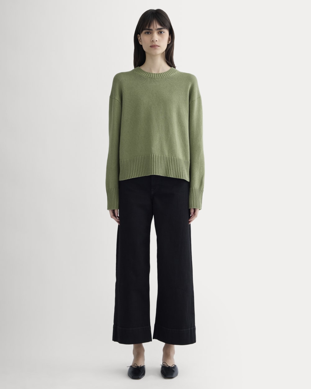 The Boxy Sweater in Everyday Cotton in Sagebrush — detail view