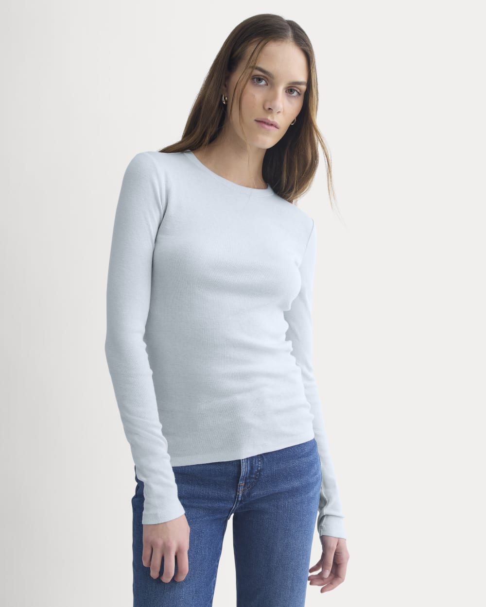 Tissue Long-Sleeve Crew in Skywriting — front view
