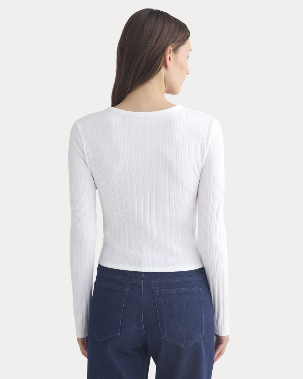 Cardigan in Pointelle in White — detail view