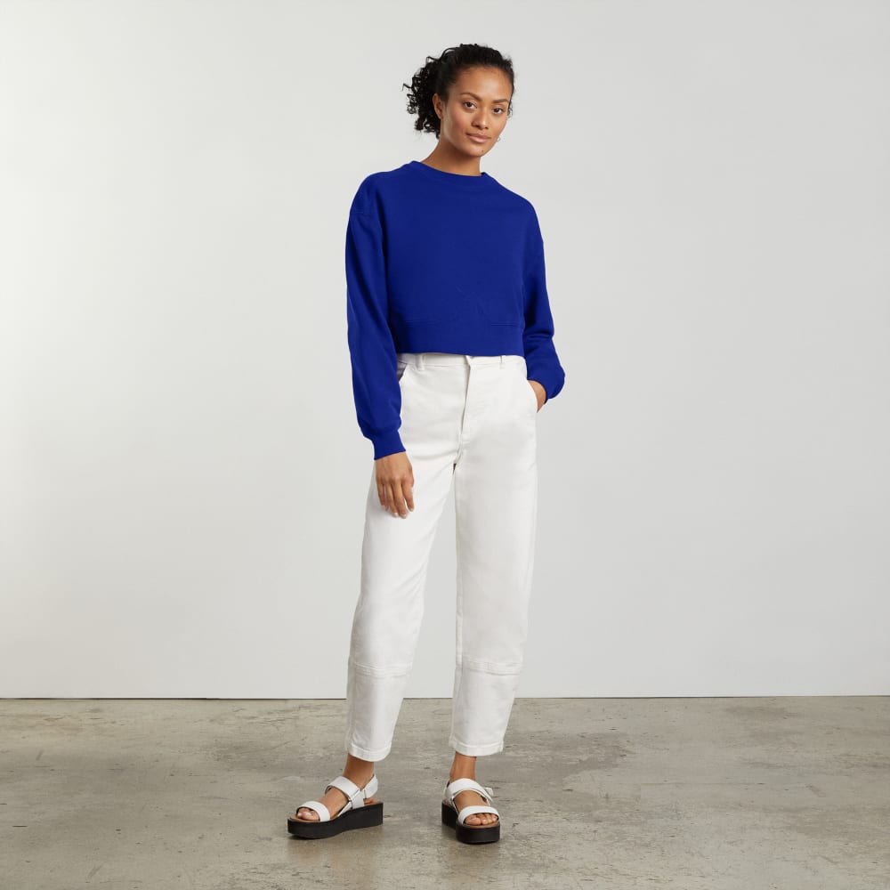 The Organic Cotton Cropped Crew in Cobalt — detail view