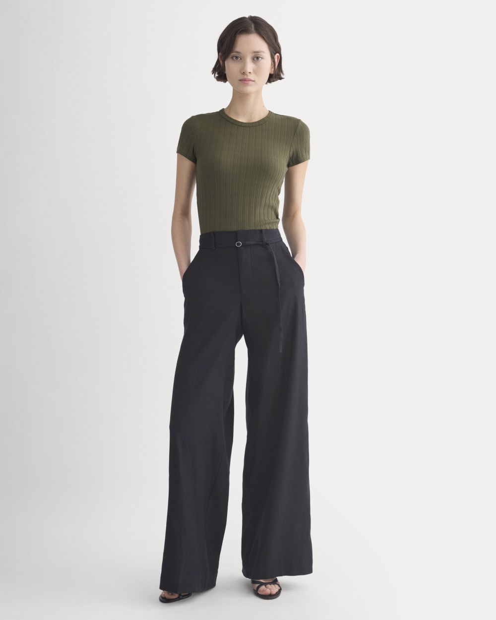 Cropped Crew in Pointelle in Olive Night — detail view