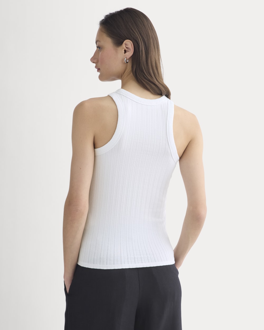 Racerback Tank in Pointelle in White — detail view