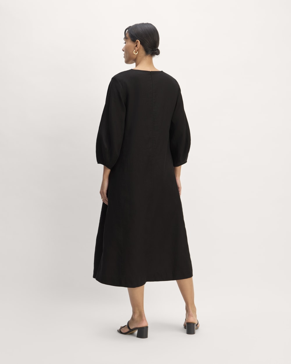 The Linen A-Line Midi Dress in Black — detail view
