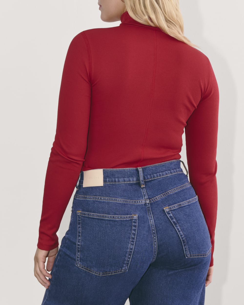 The Luxe Rib Turtleneck in Berry Red — detail view