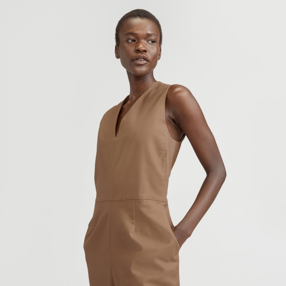 The Structured Cotton Jumpsuit in Toasted Coconut — detail view