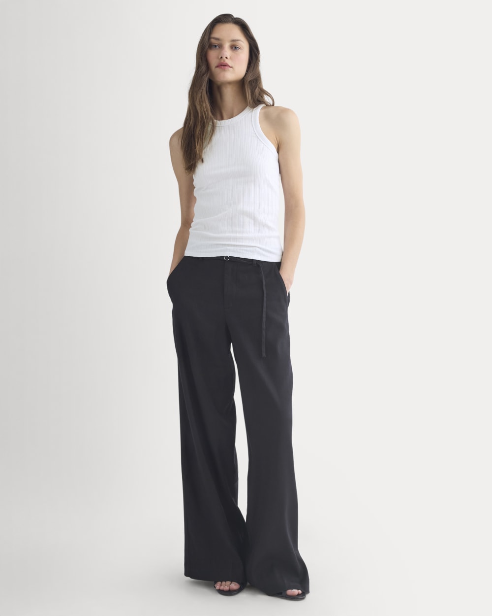 Racerback Tank in Pointelle in White — detail view