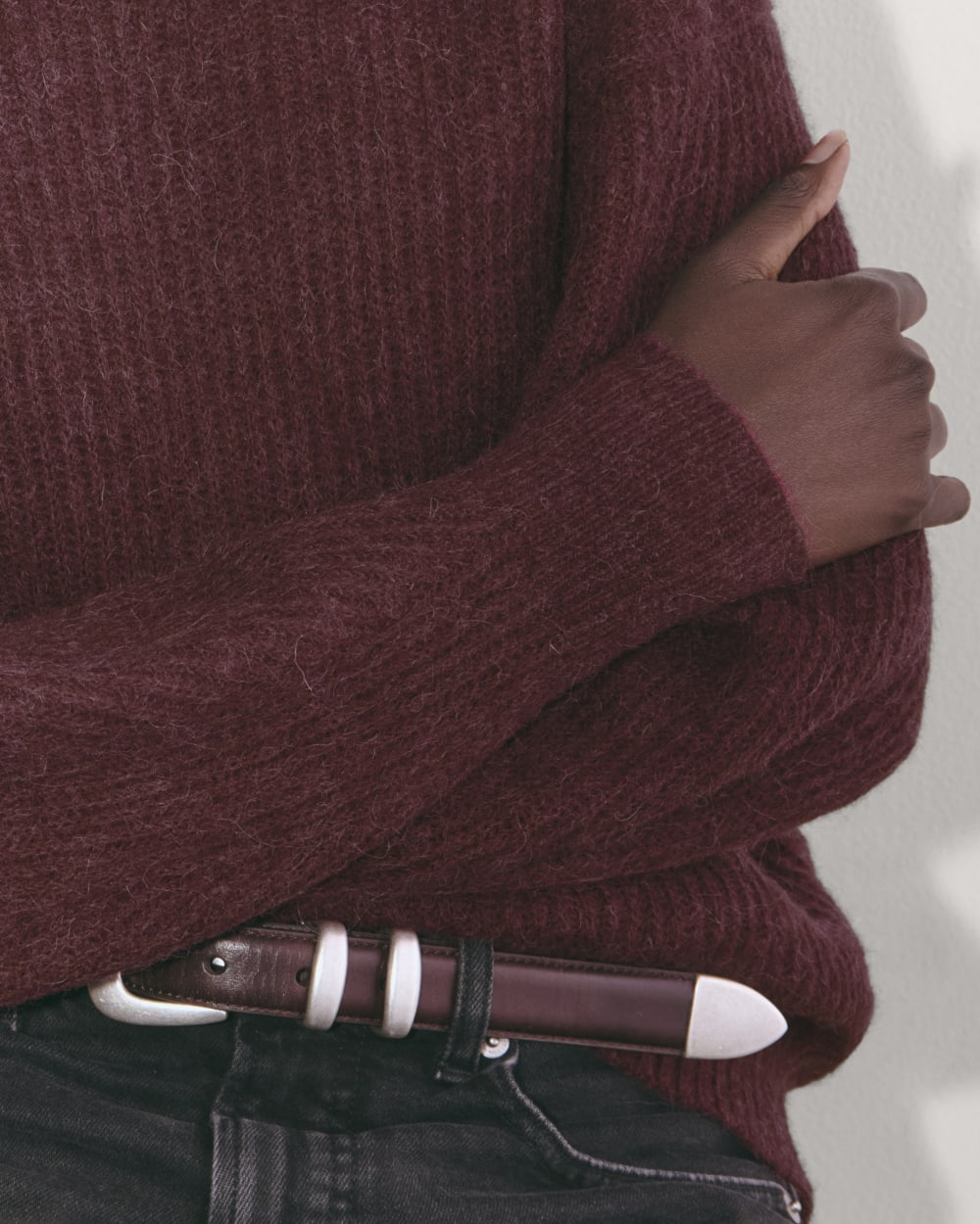 The Cocoon Crew in Alpaca in Burgundy — detail view