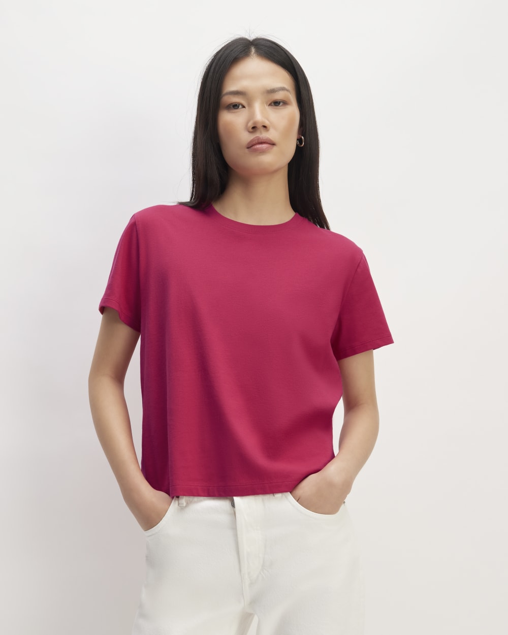 The Box-Cut Tee in Essential Cotton in Red Currant — front view