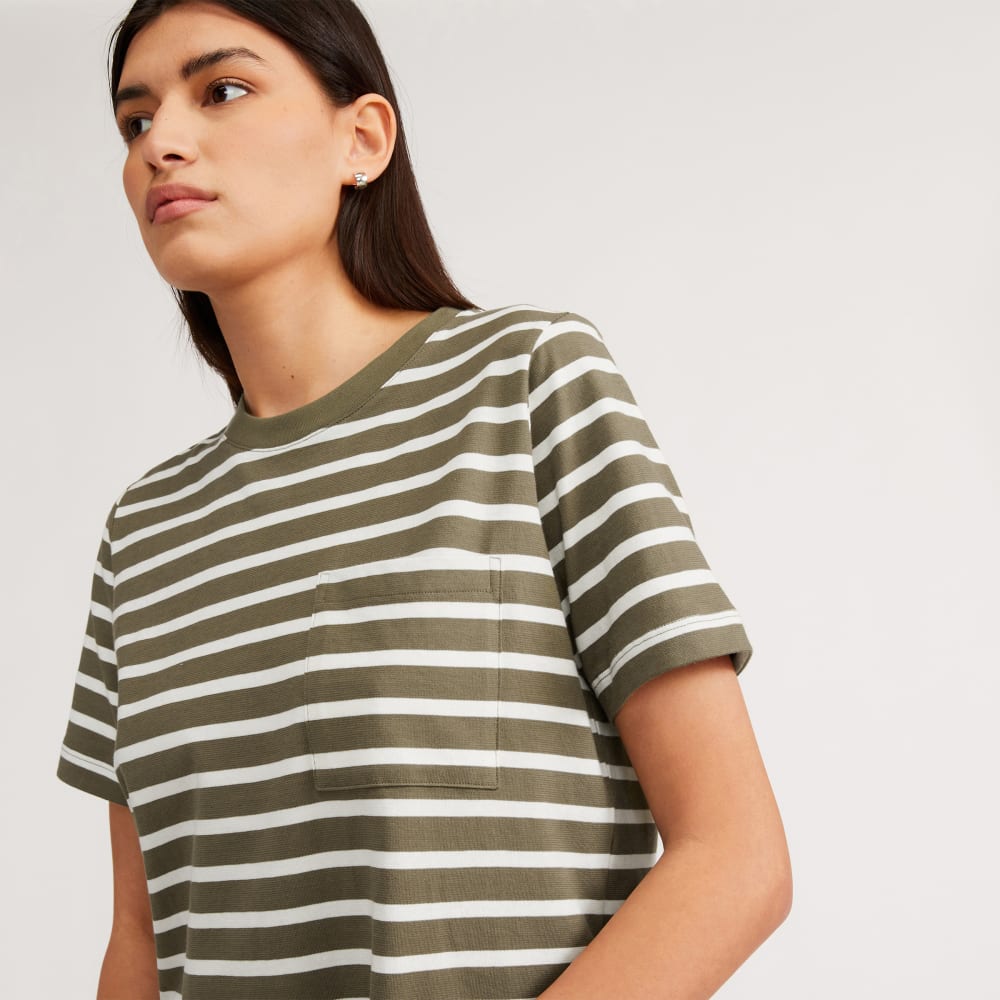The Organic Cotton Weekend Tee Dress in Kalamata / Canvas Tan — detail view