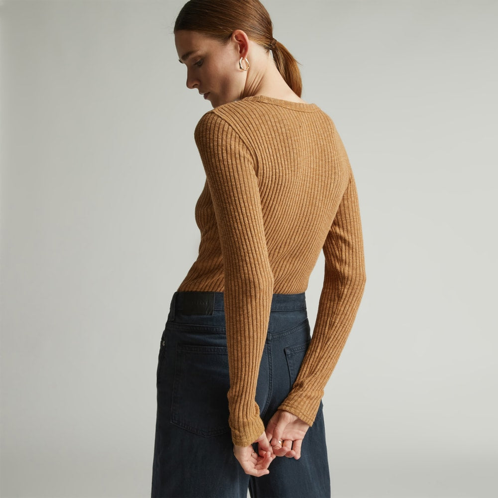The Cozy Rib Long-Sleeve Tee in Cappuccino — detail view