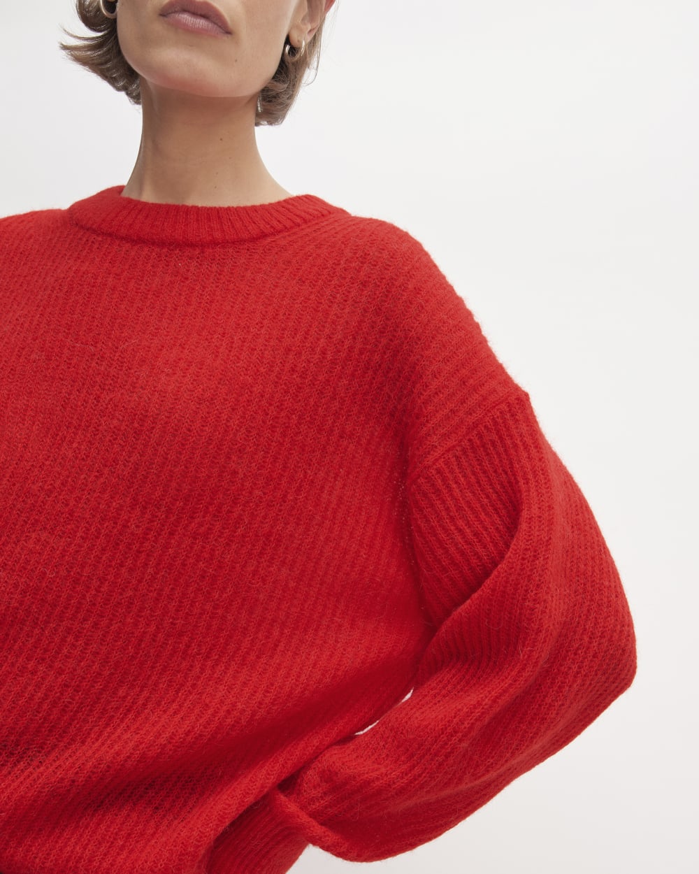 The Cocoon Crew in Alpaca in Classic Red — detail view