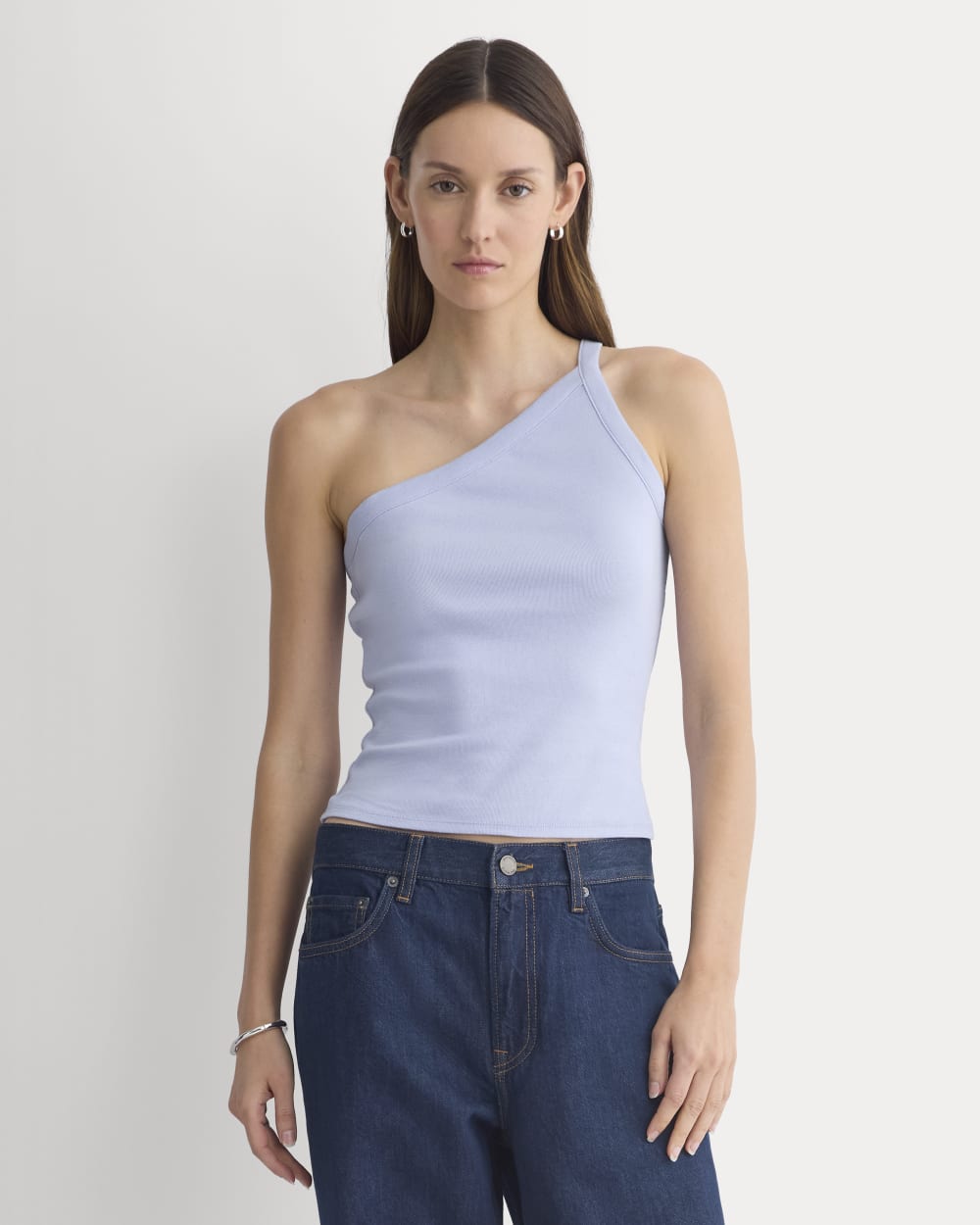 RetroSoft Cotton One-Shoulder Tank in Aleutian — front view