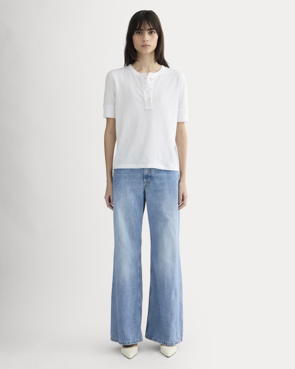 The Henley in Cotton Linen in White — detail view
