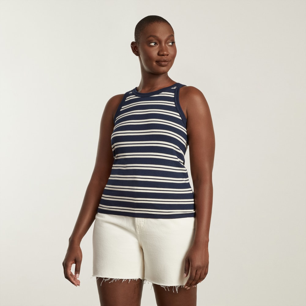 The Tank in Essential Cotton in Navy / Tan — alternate view