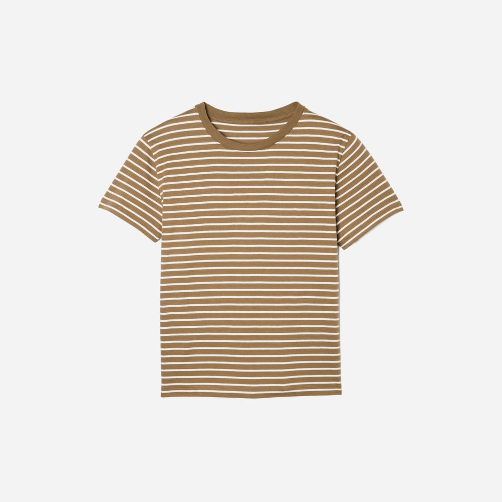 The Box-Cut Tee in Essential Cotton in Olive / Tan — front view