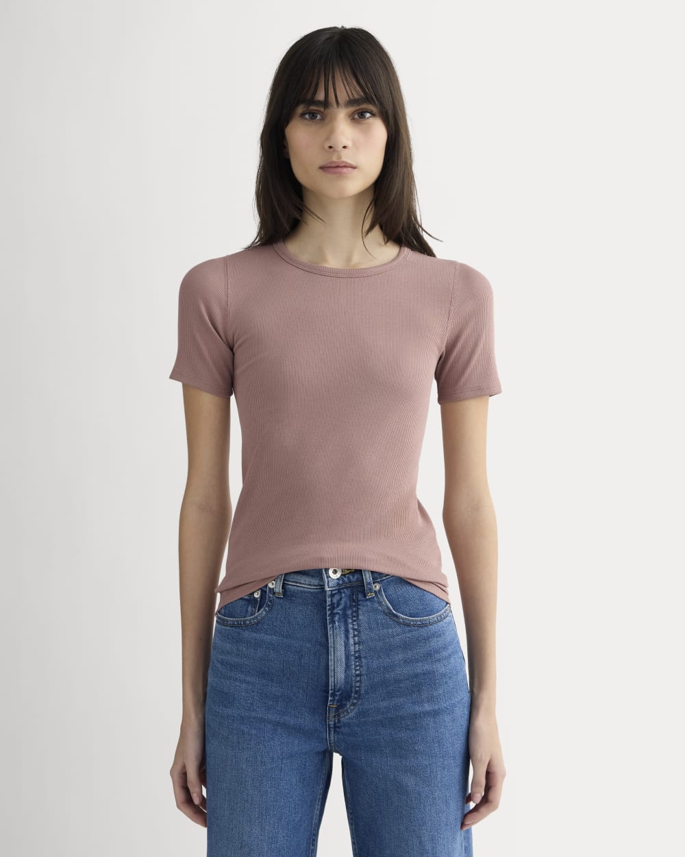 The Luxe Rib Crew in Rose Dusk — front view