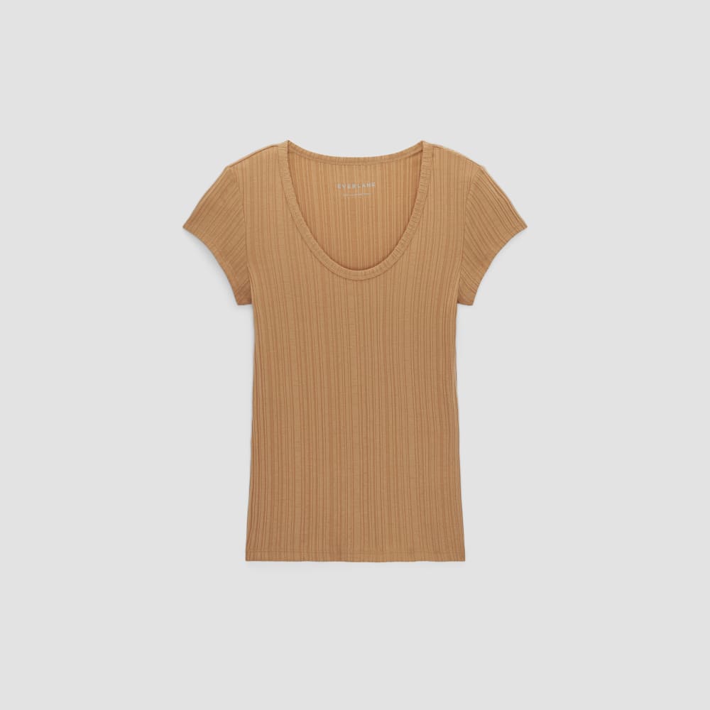 The Rib Soft Knit Scoop-Neck Tee in Caramel — alternate view