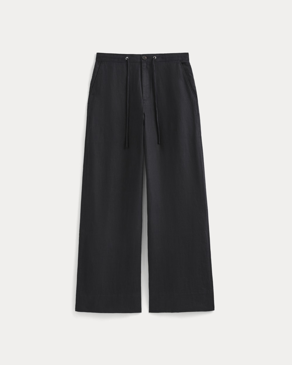 Wide-Leg Drawstring Pant in Linen in Black — alternate view