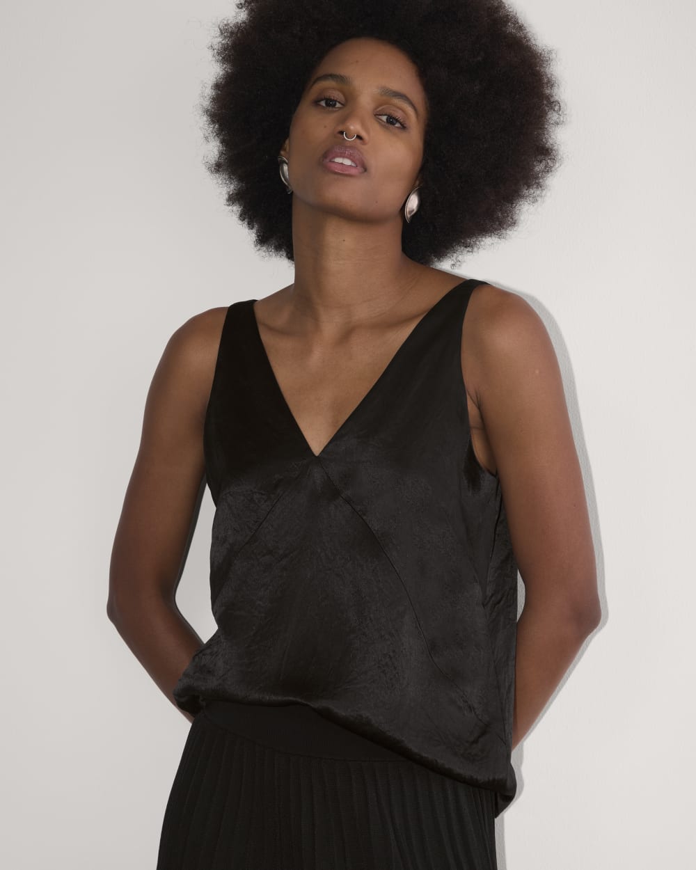 The Satin Tank in Black — detail view