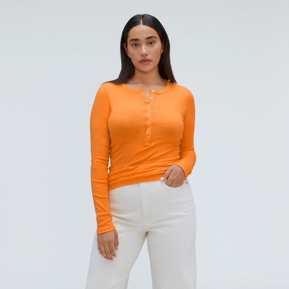 The Luxe Rib Henley in Turmeric — front view