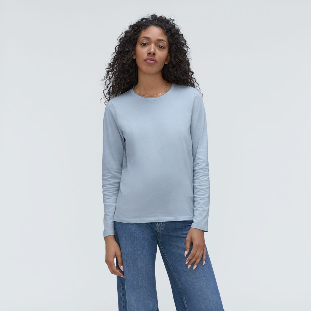 The Organic Cotton Long-Sleeve Crew in Mist — front view